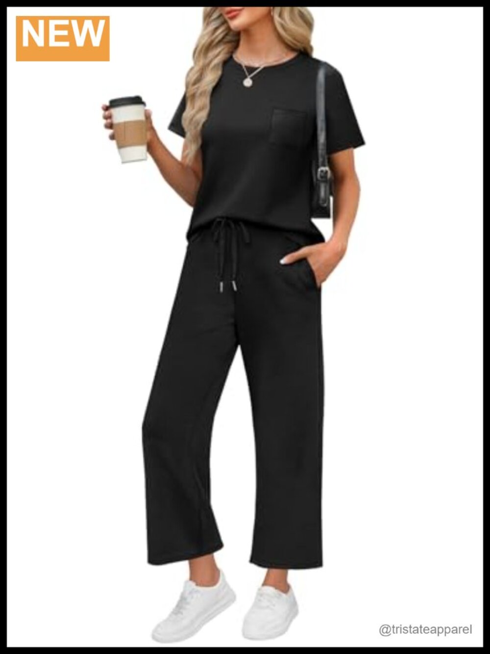 Women 2 Piece Lounge Set Short Sleeve Wide Leg Crop Pants Travel Set